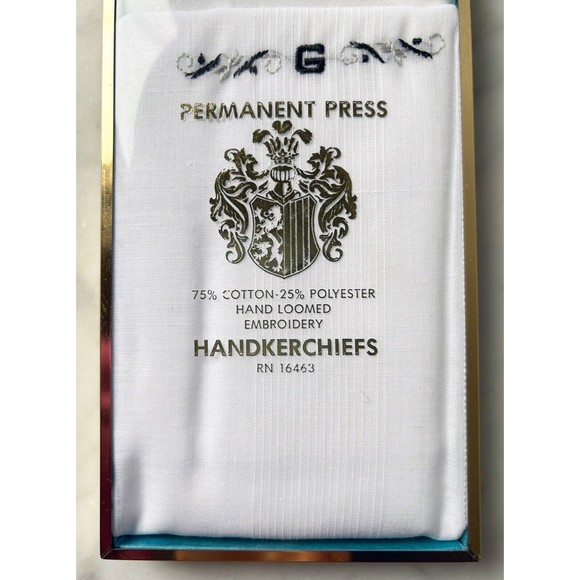 Men's Embroidered Monogrammed G Handkerchiefs Set of 3 Cotton/Poly NEW Old Stock - Picture 3 of 5
